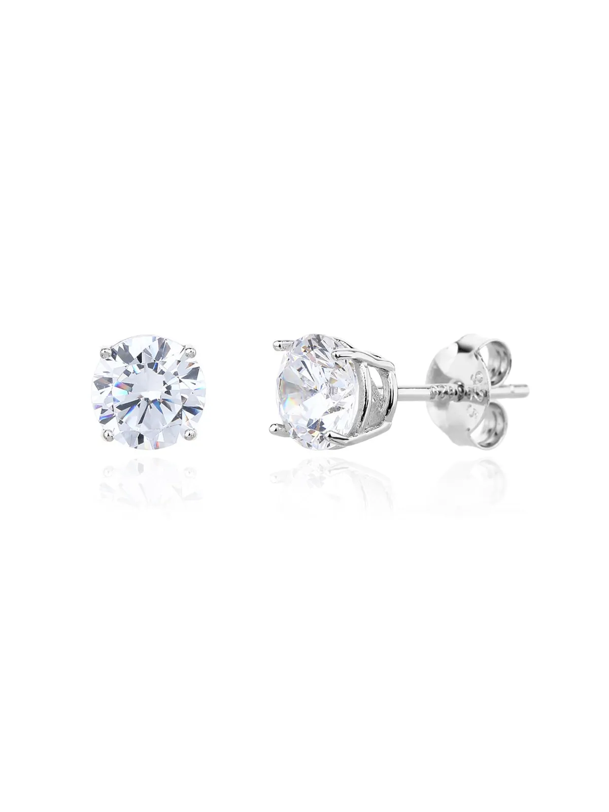 Cercei din argint cu zirconii albe, placați cu rodiu – stil solitar clasic 1
