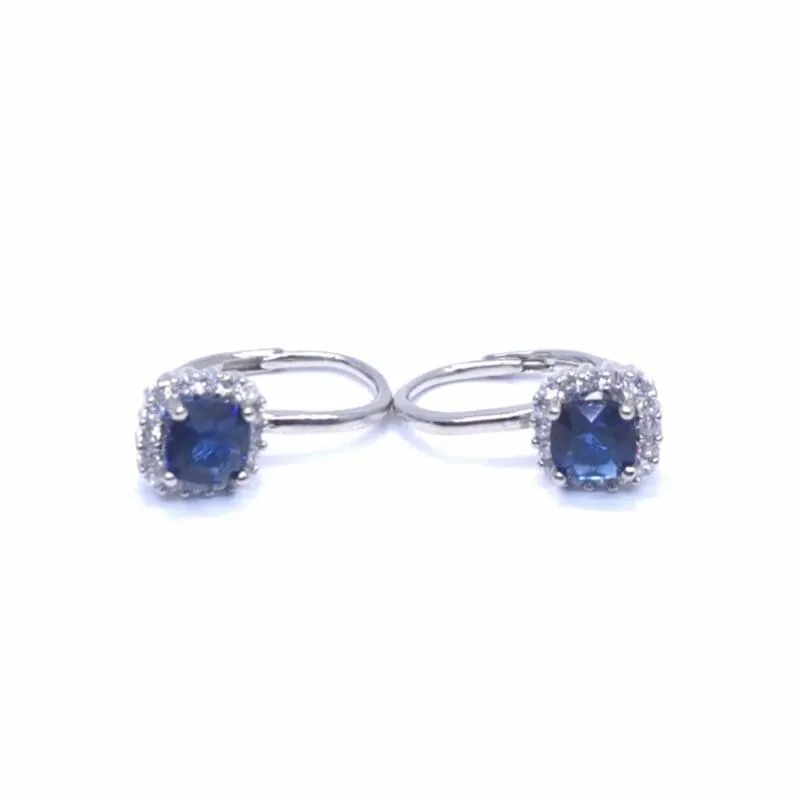 Silver white-dark blue stones 4 claw stud earrings with snap closure 1
