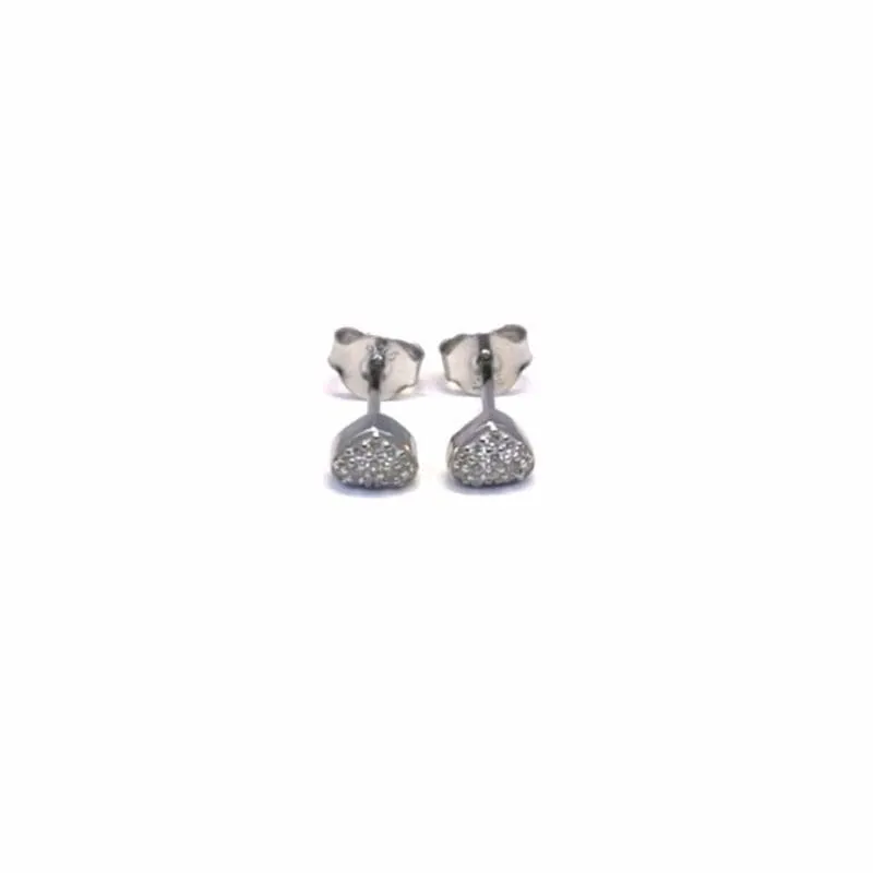 Pendientes de botón de plata en forma de corazón con piedras blancas 1
