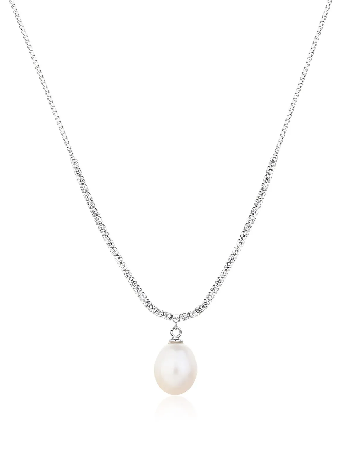Colier cu pandantiv cu perlă și zirconii, din argint 925 placat cu rodiu (40+5 cm) 1