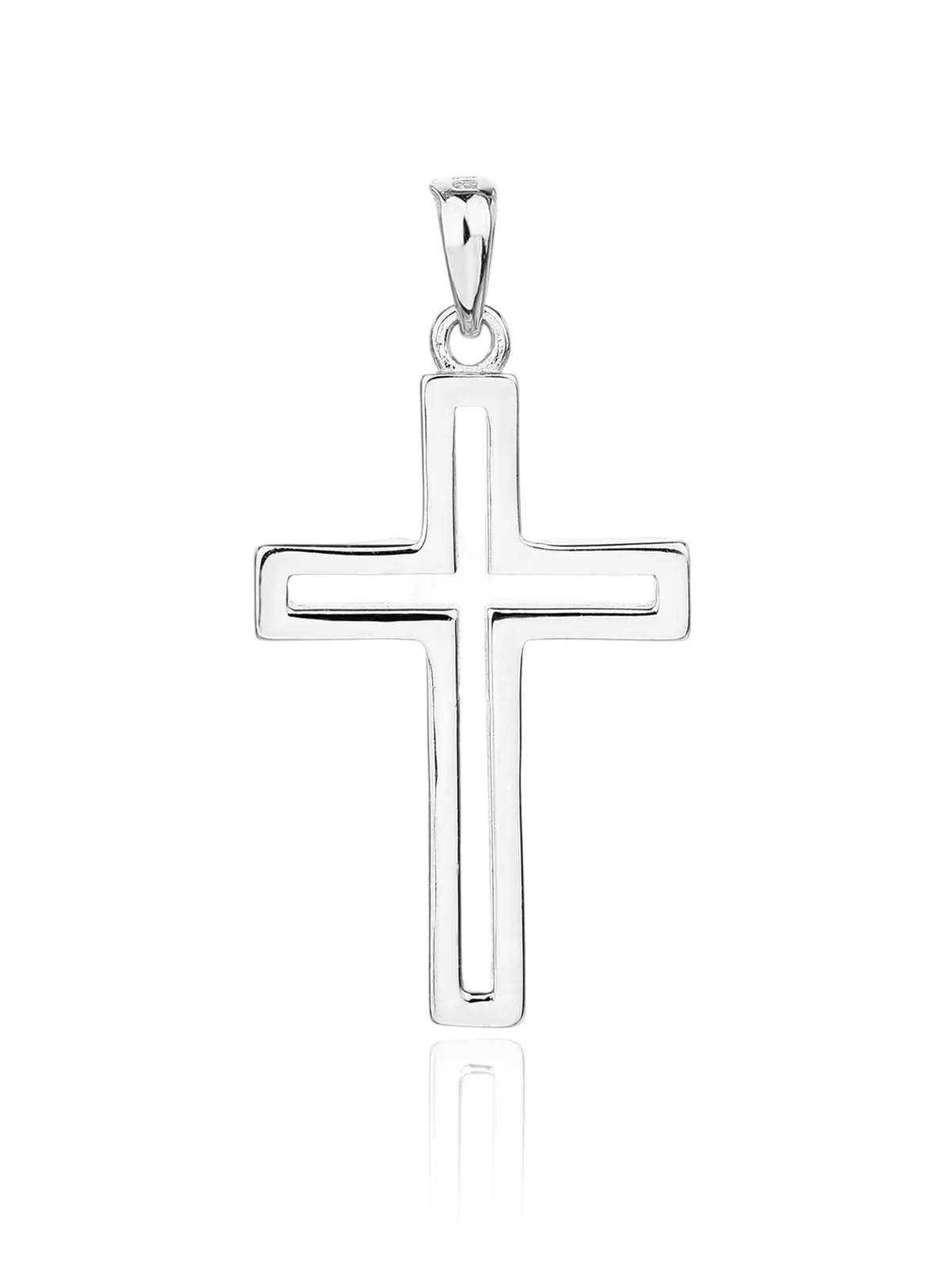 Rhodium plated contoured cross pendant 1