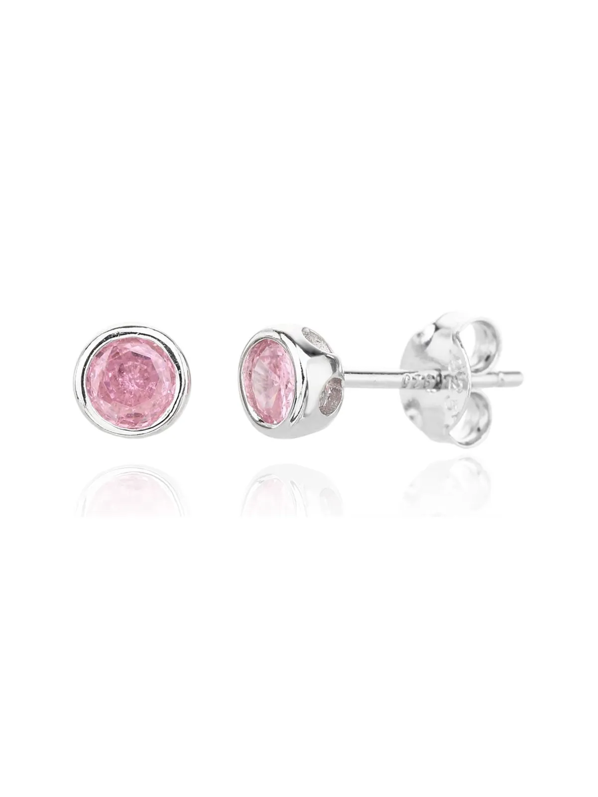 Pendientes de botón de plata con engaste tipo botón y circonita rosa 1
