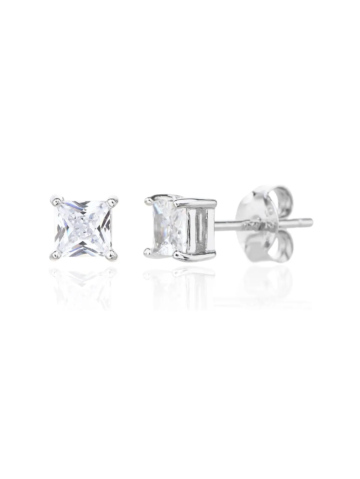 Pendientes de botón de plata de 4 garras con circonita cúbica 1