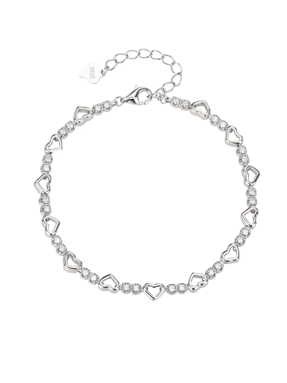 Pulsera de plata con motivo de corazón y circonitas 1