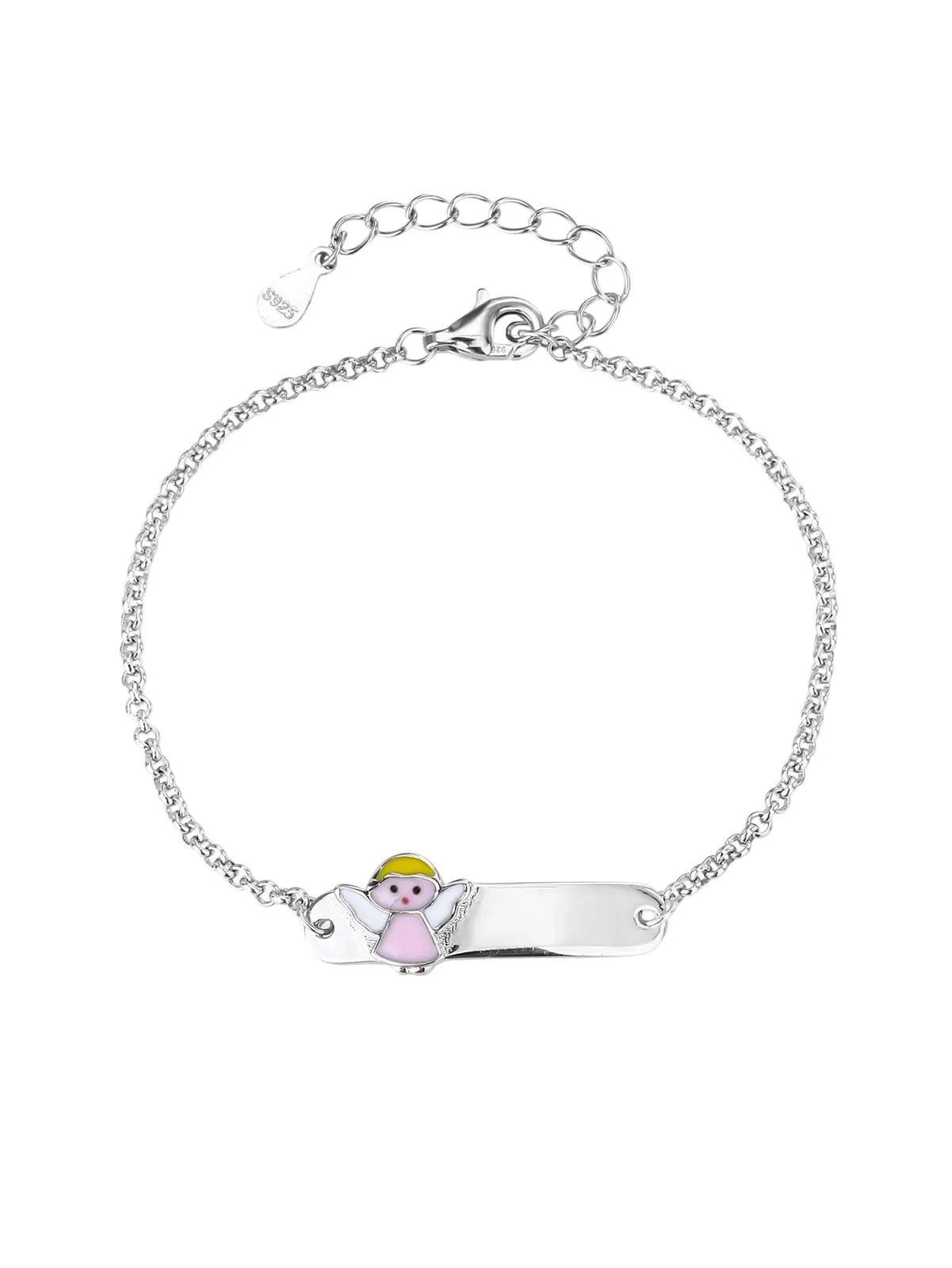 Pulsera infantil de plata con figura de angelito, grabable (14+4 cm) 1