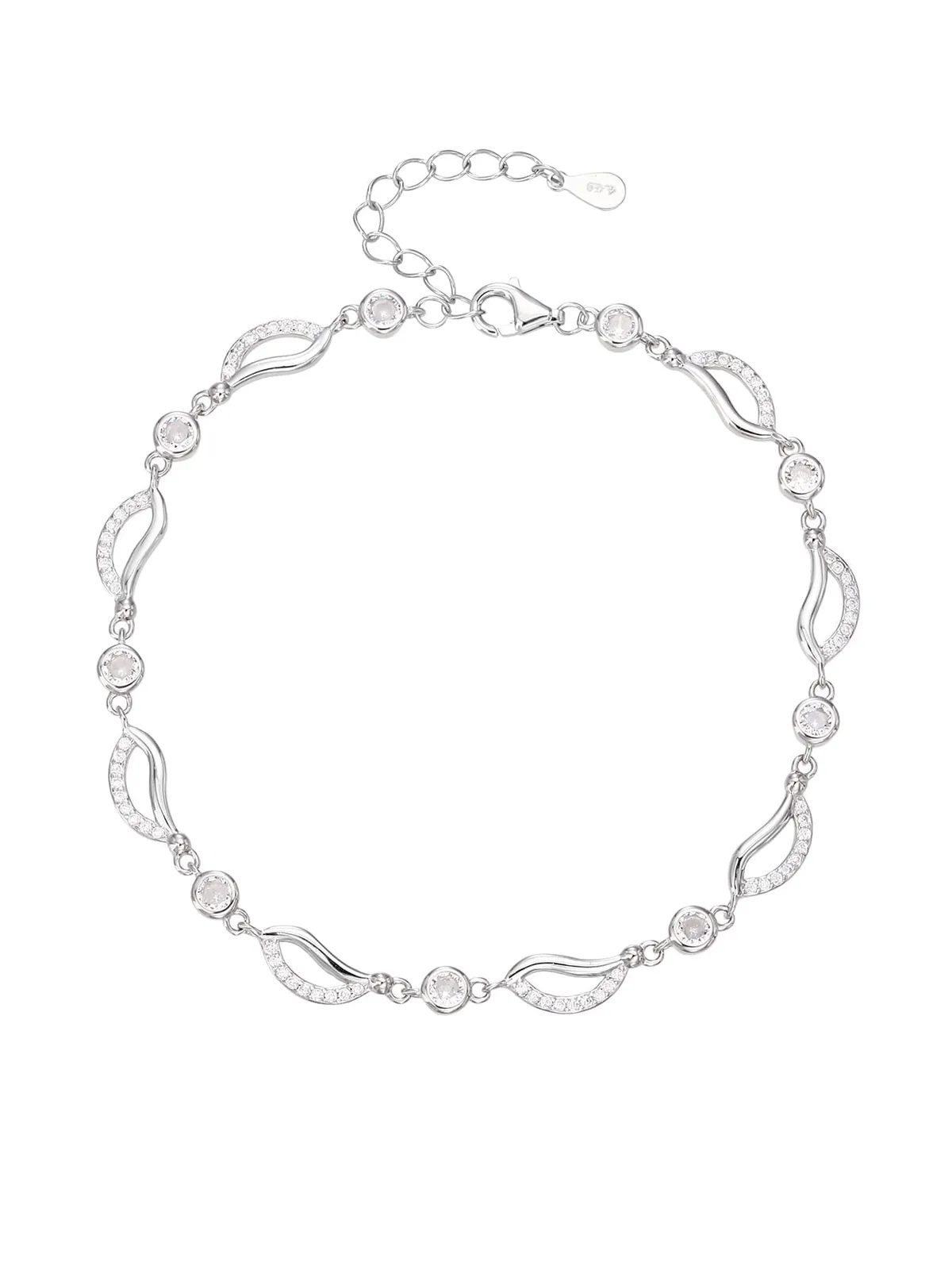 Silbernes Armband mit wellenförmigem Zirkonia-Dekor 1