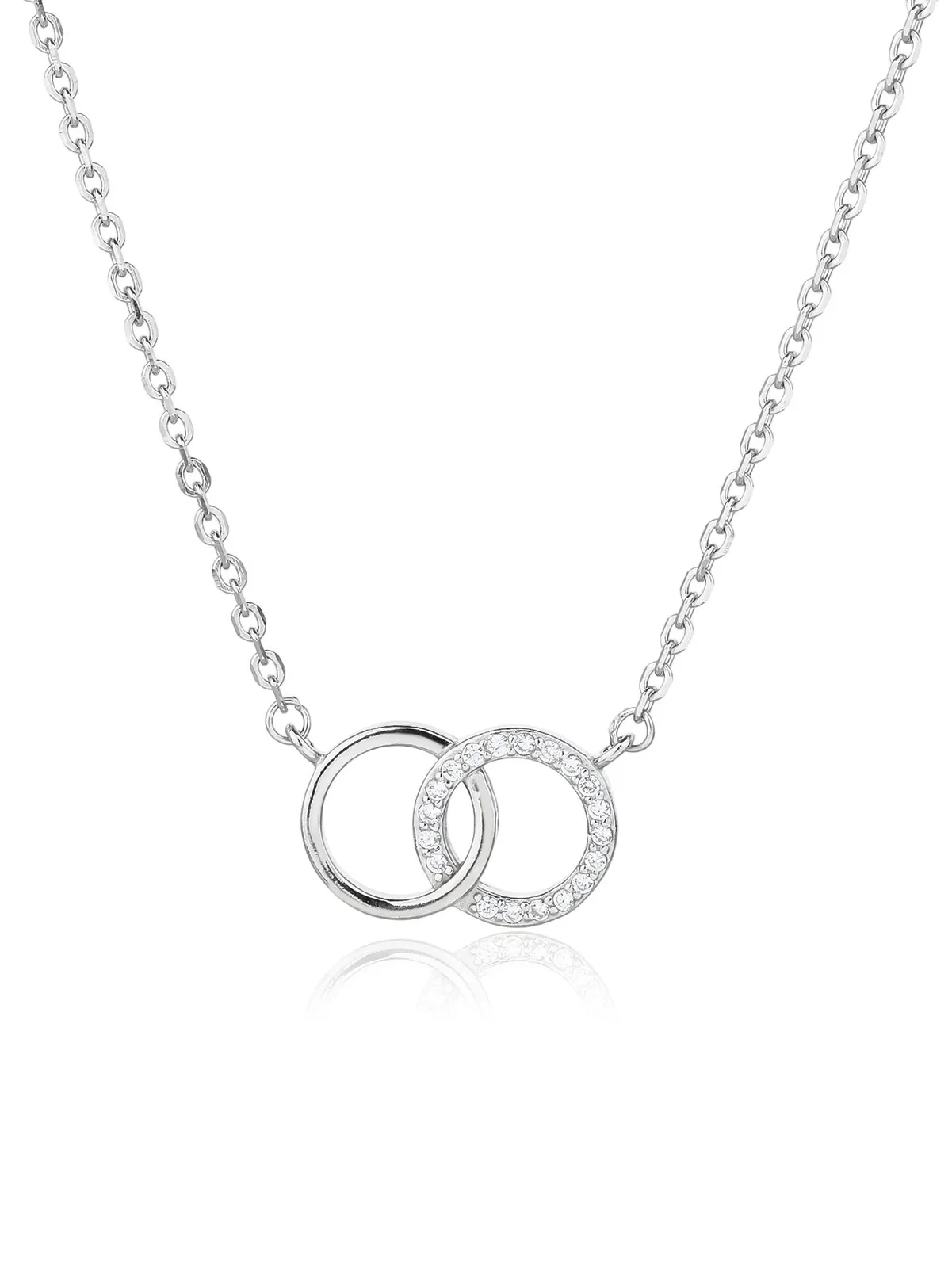 Collar con colgante de doble círculo y circonitas, plata de ley 925 con baño de rodio (40+5 cm) 1