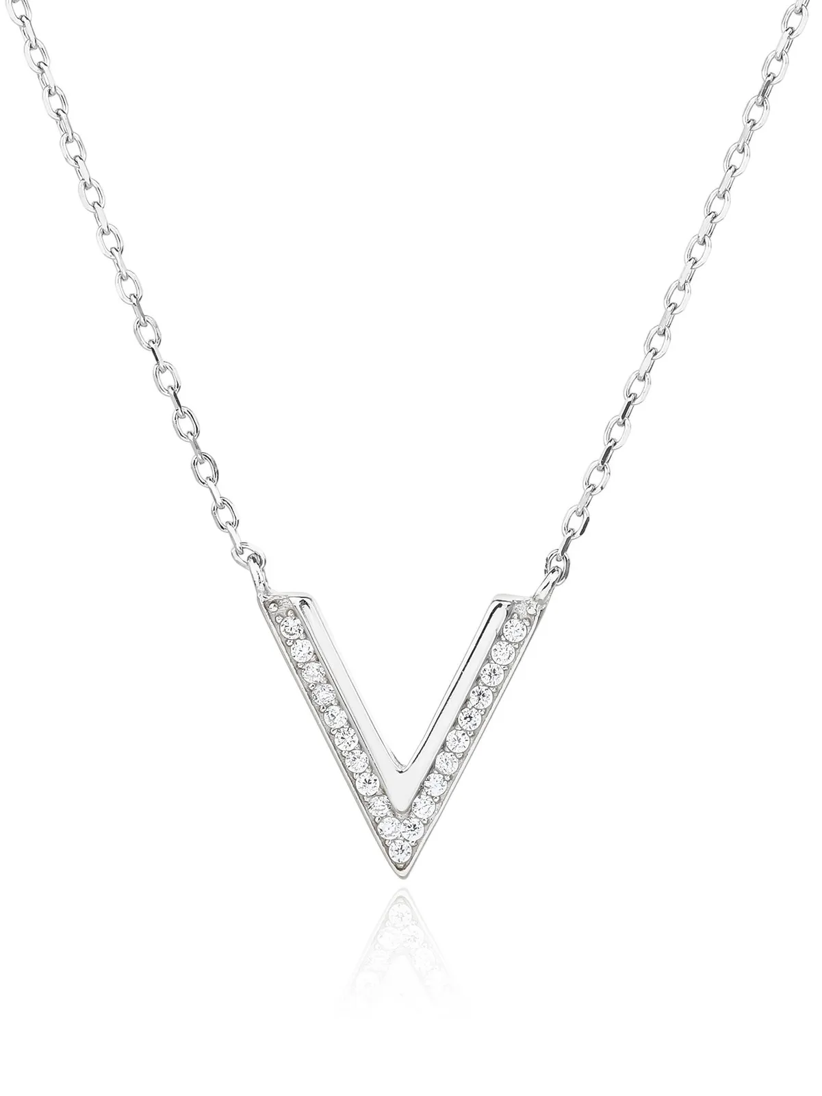 V-förmige Halskette mit Anhänger, mit Zirkonia-Steinen, rhodiniertes Silber AG 925 (40+5 cm) 1