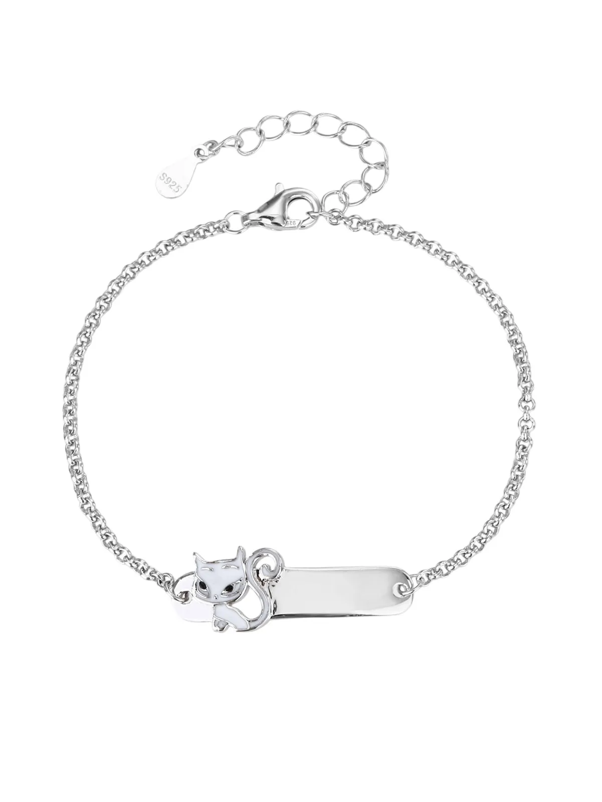 Pulsera infantil de plata con figura de gatito, grabable (13+4 cm) 1