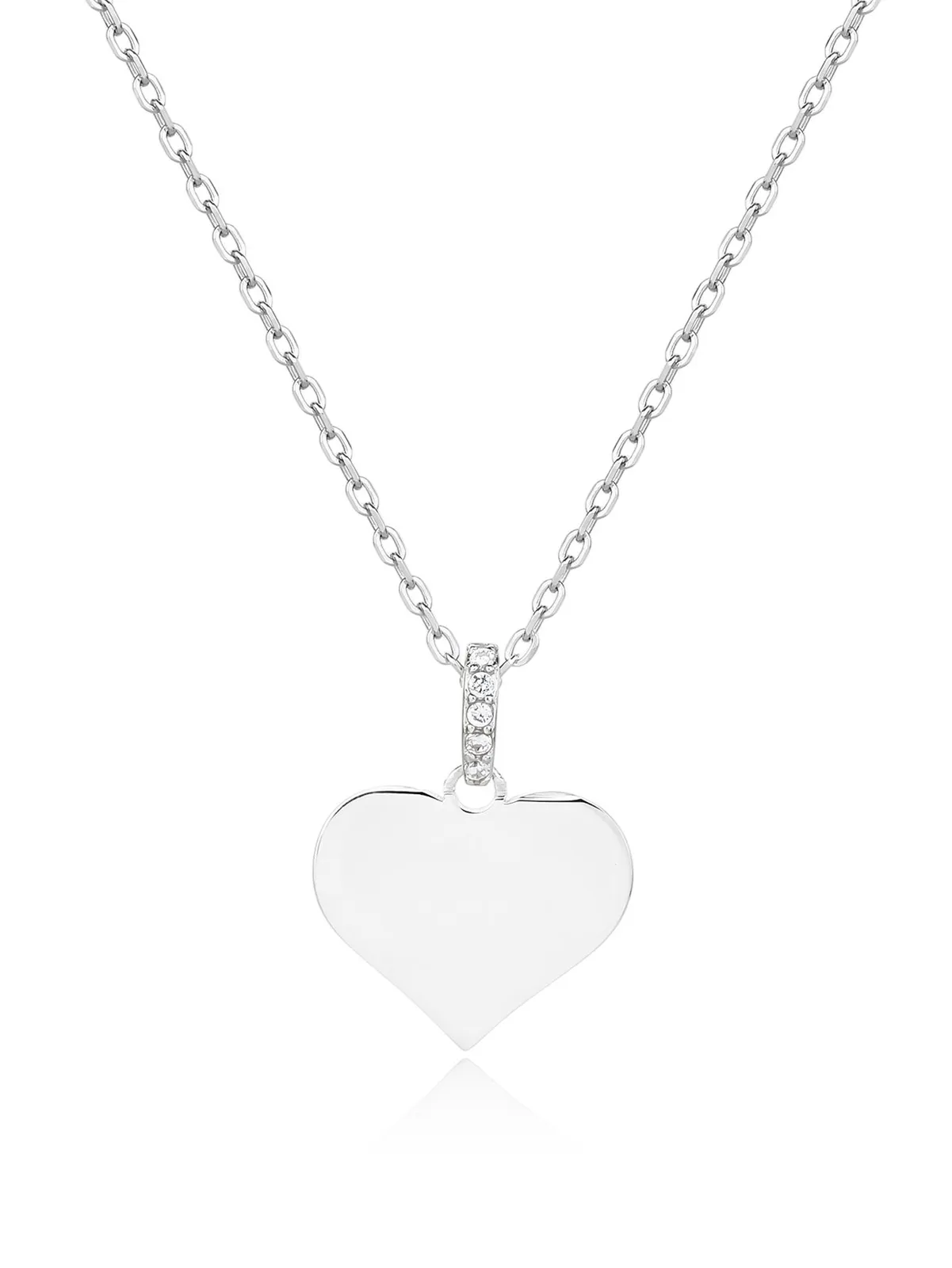 Collar con colgante de corazón grabable y circonitas, plata de ley 925 con baño de rodio (40+5 cm) 1