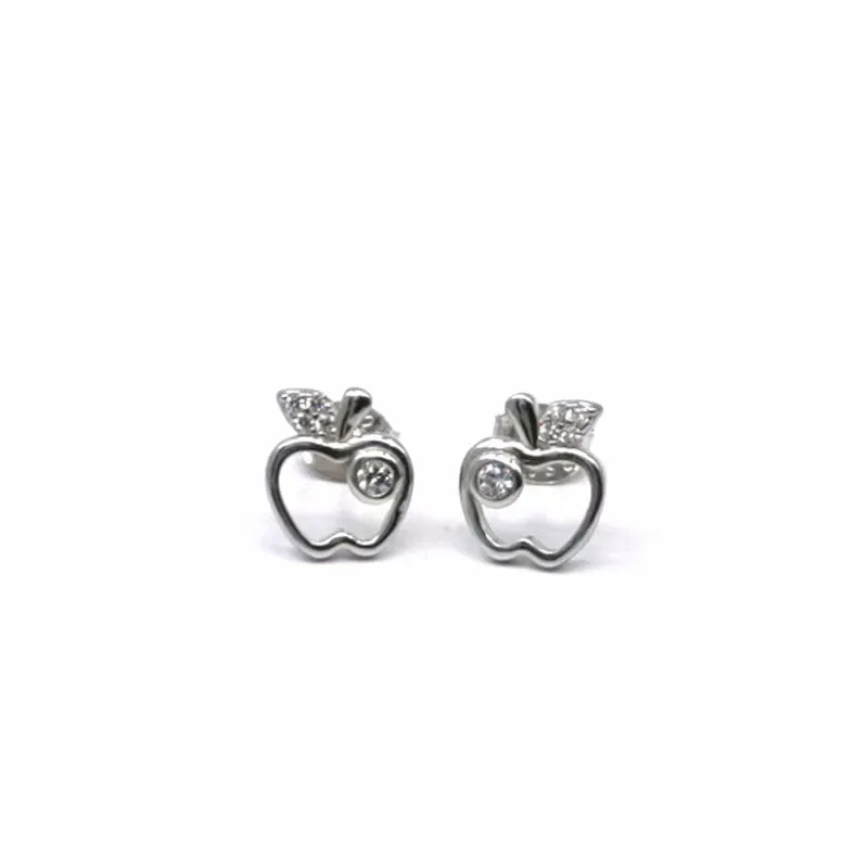 Silver white stone apple contour earrings 1