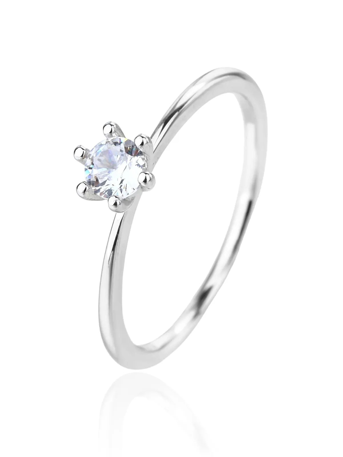 Anillo de plata con circonitas blancas y baño de rodio – estilo solitario minimalista 1