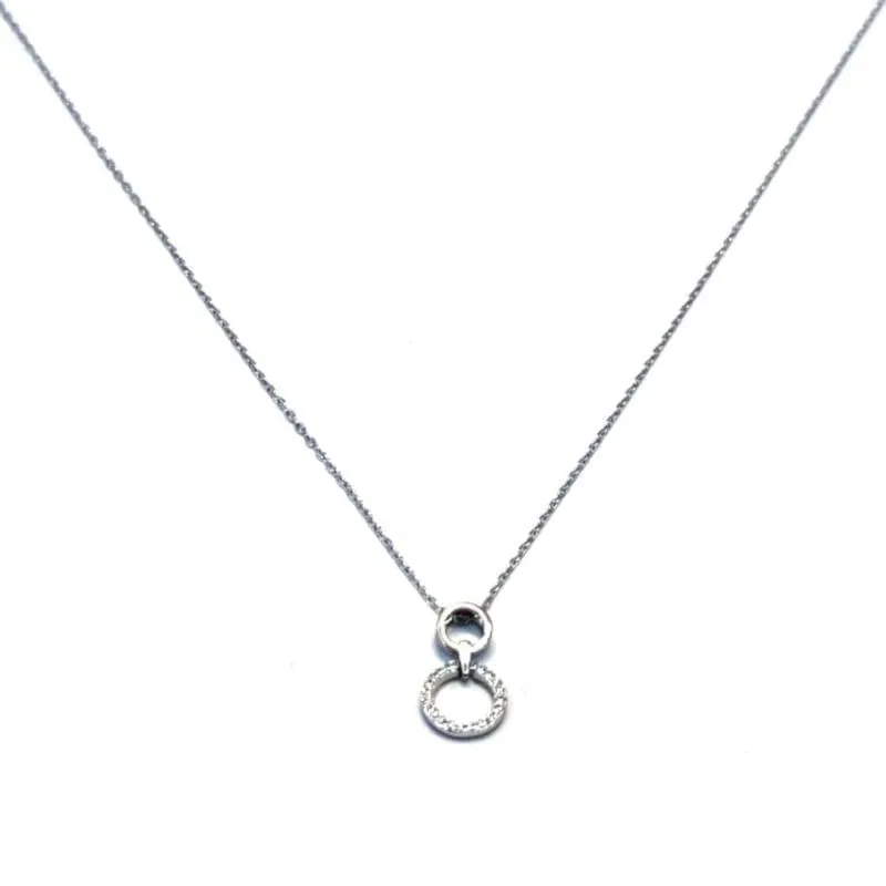Collar de plata con colgante doble círculo con piedras blancas 1
