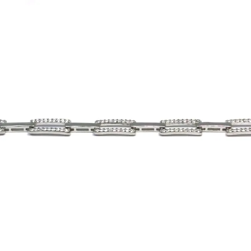 Pulsera de plata de diseño rectangular con piedras blancas 1