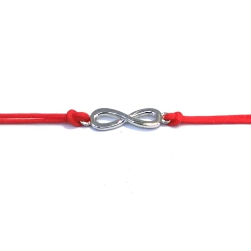 Pulsera de algodón rojo de doble hilo con símbolo del infinito de plata 1