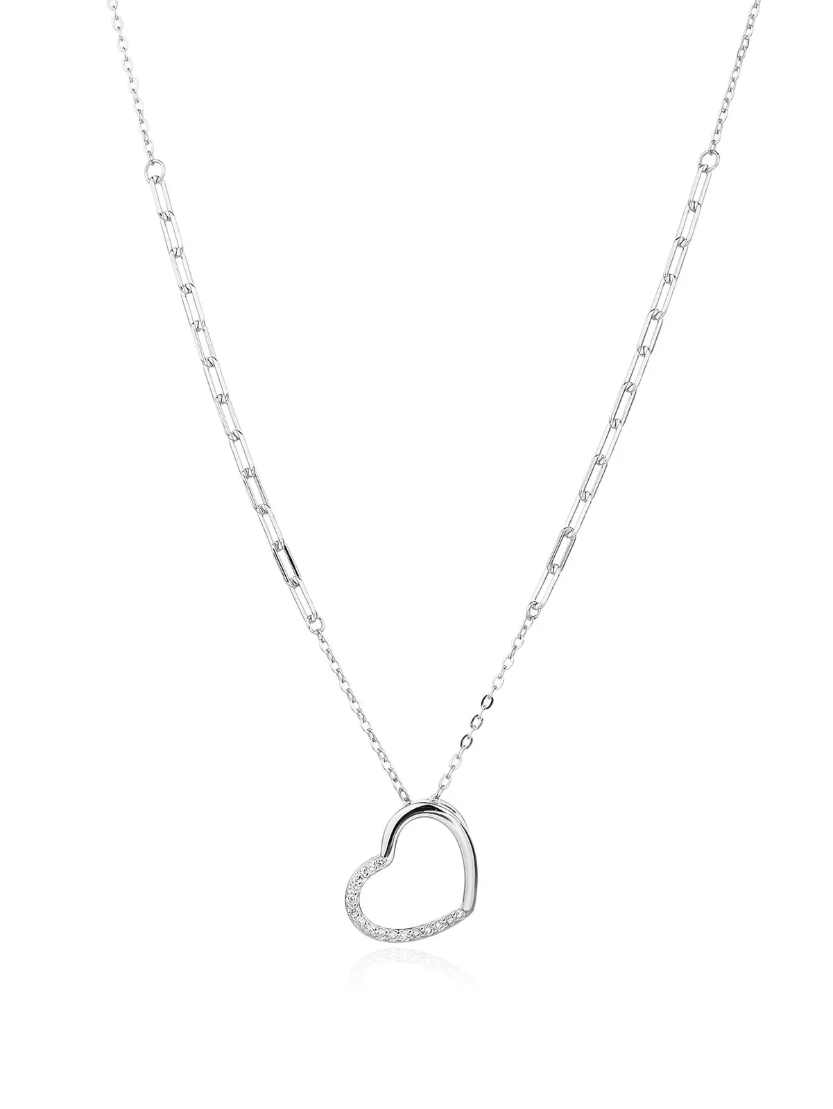 Colier cu pandantiv inimă și zirconii, din argint 925 placat cu rodiu (41+6 cm) 1