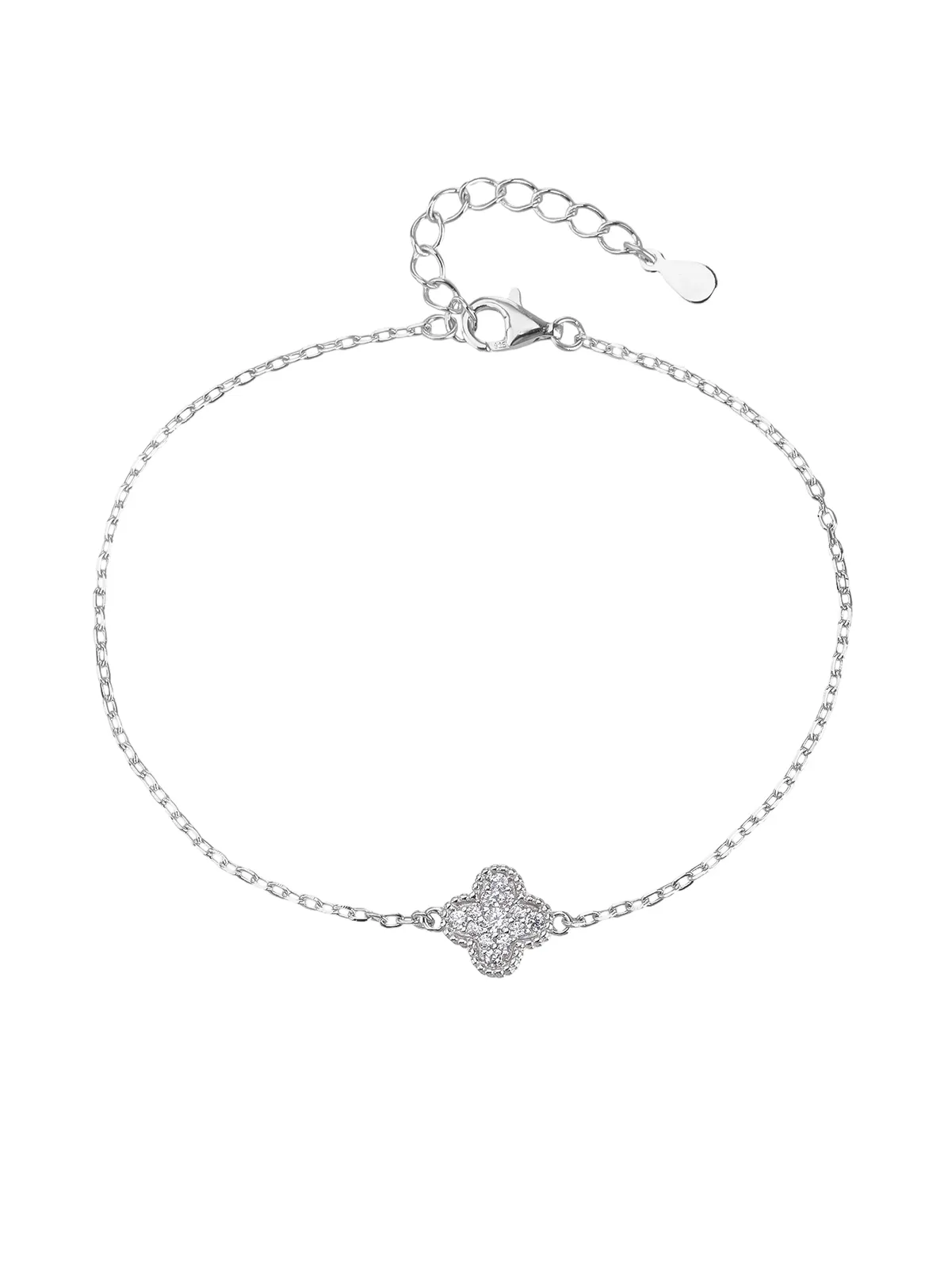 Armband aus 925er Silber in Form eines vierblättrigen Kleeblatts mit Zirkonia-Steinen und Rhodiumbeschichtung 1