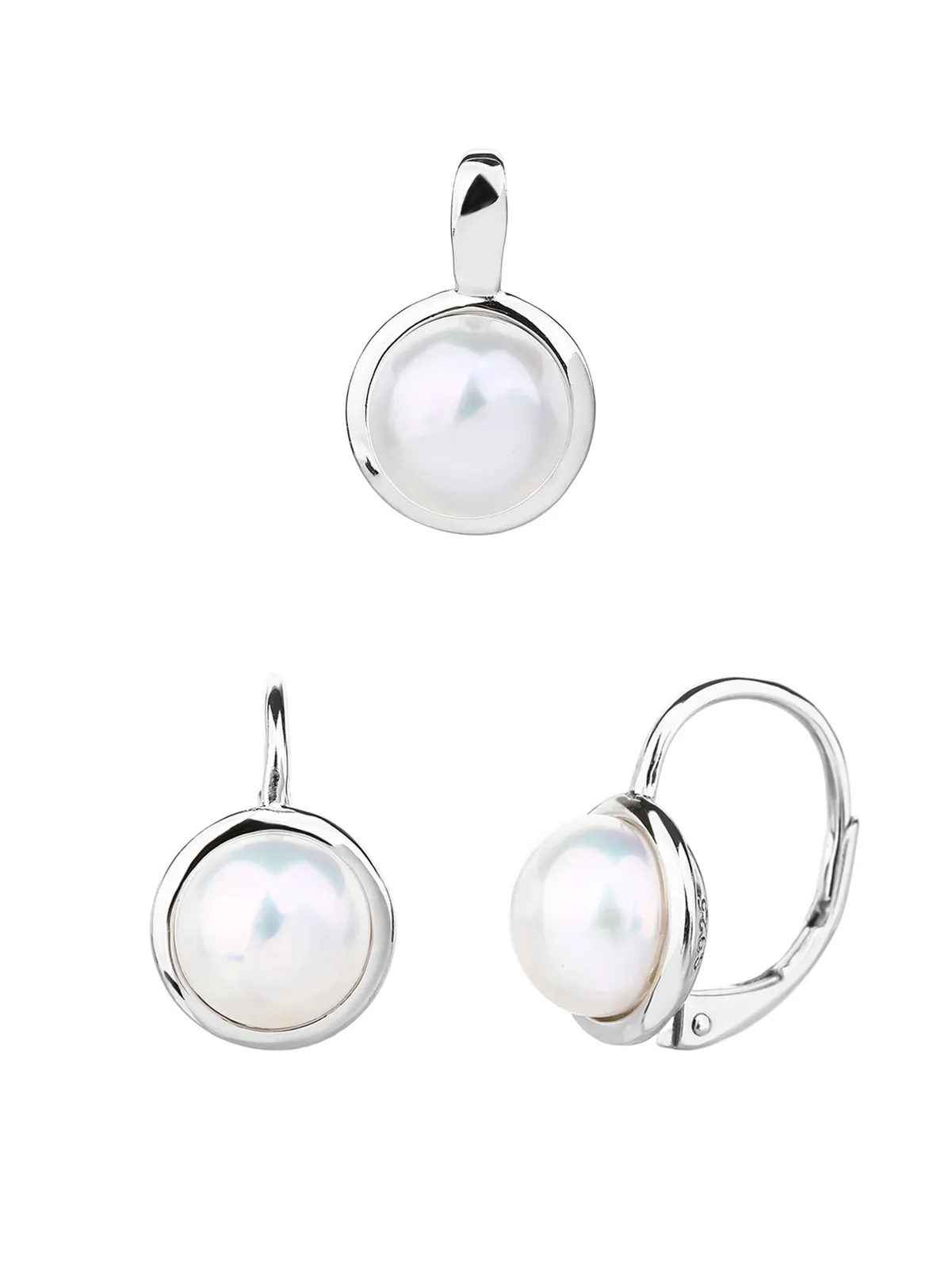 Conjunto de joyas con perlas de agua dulce tipo botón, plata de ley 925 con baño de rodio (sin cadena) 1
