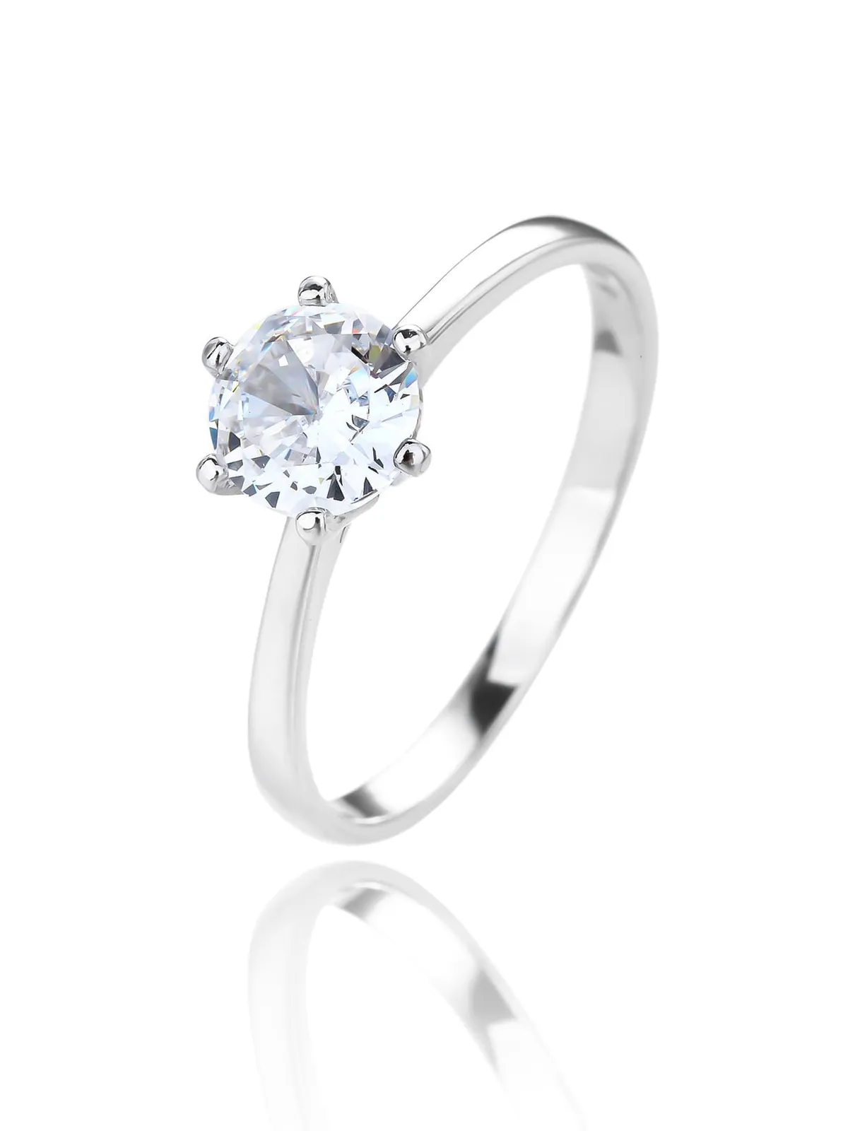 Anillo de compromiso solitario de plata con circonita blanca 1