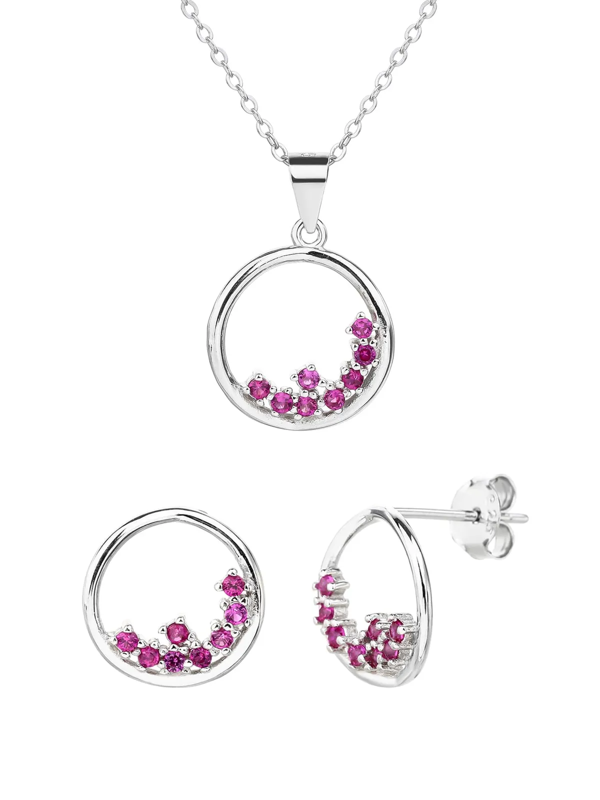 Set de bijuterii de formă rotundă cu pietre roșu-fucsia – forță și eleganță 1