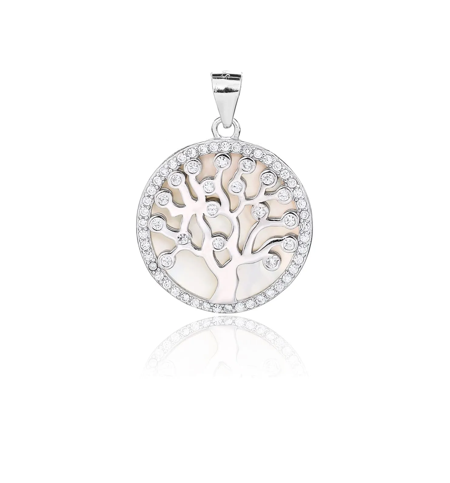 Silver pendant Tree of Life motif with zirconia decoration and mother of pearl inlay 1