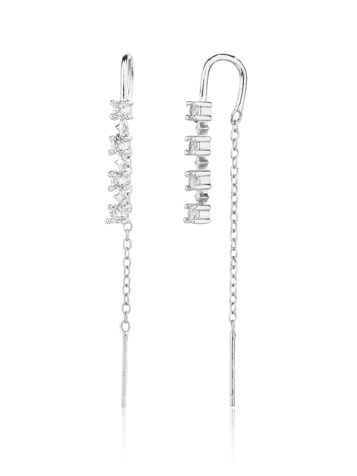 Pendientes colgantes de plata con piedra y cadena pasante 1