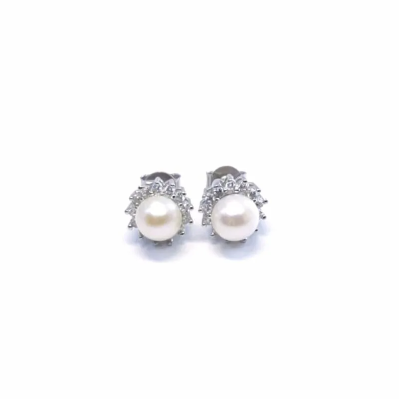 Pendientes de plata con perla y piedras blancas 1
