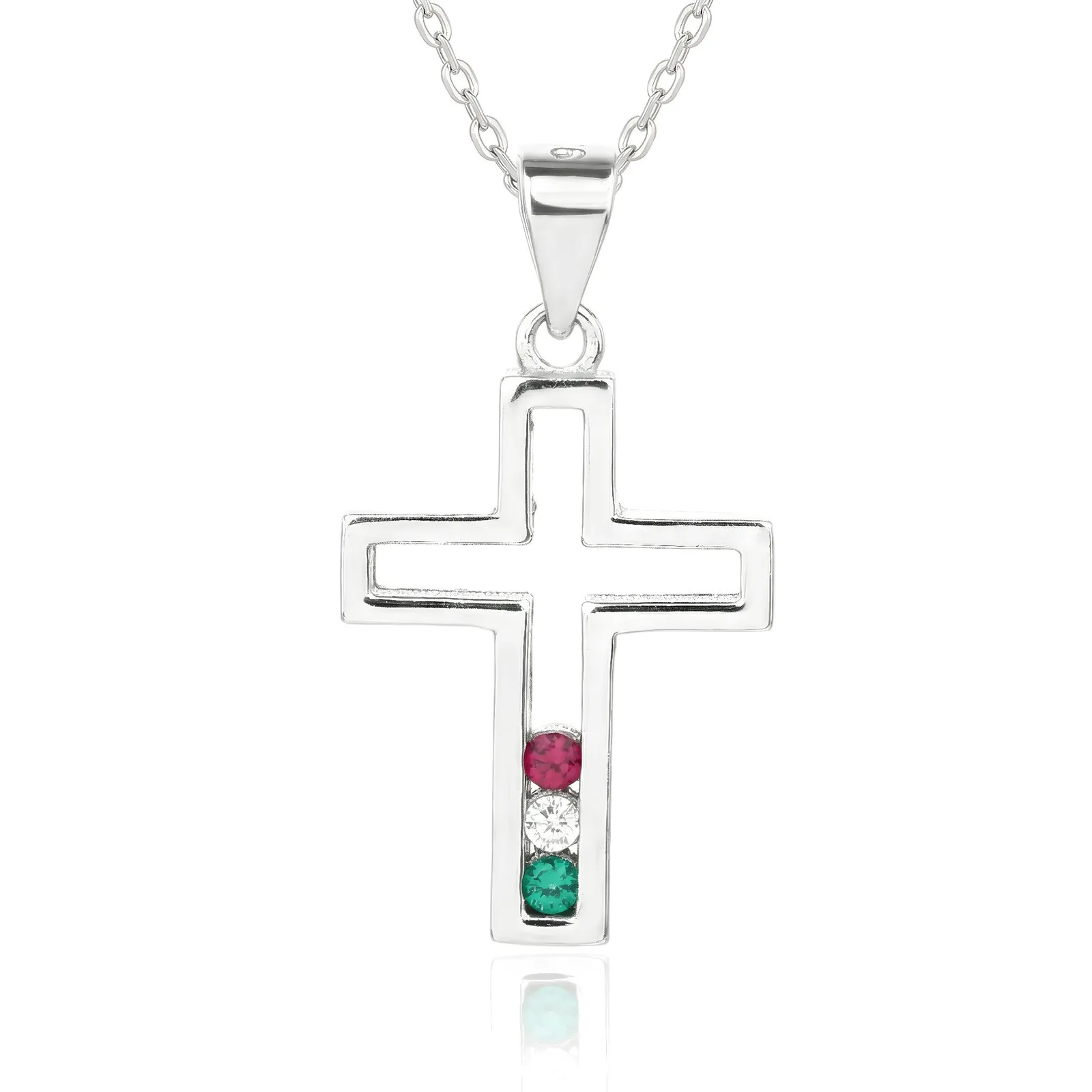 Nationales Licht – Trikolor-Kreuz-Anhänger mit Halskette, AG 925, rhodiniert 1