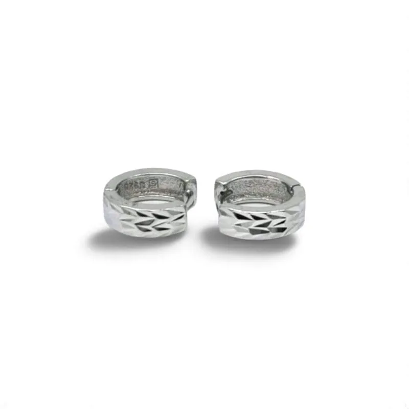 Silver circular engraved line hoop earrings 1