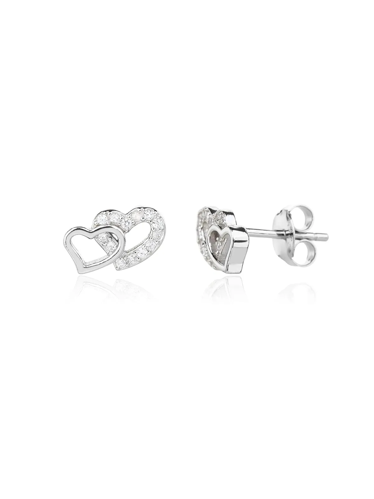 Doppelherz-Ohrringe mit Zirkonia - AG 925 Sterlingsilber, rhodiniert 1