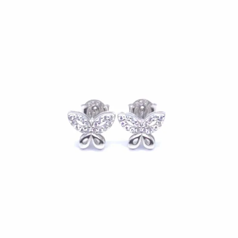 Silber Sterling Silber weißer Stein Schmetterling Ohrringe 1