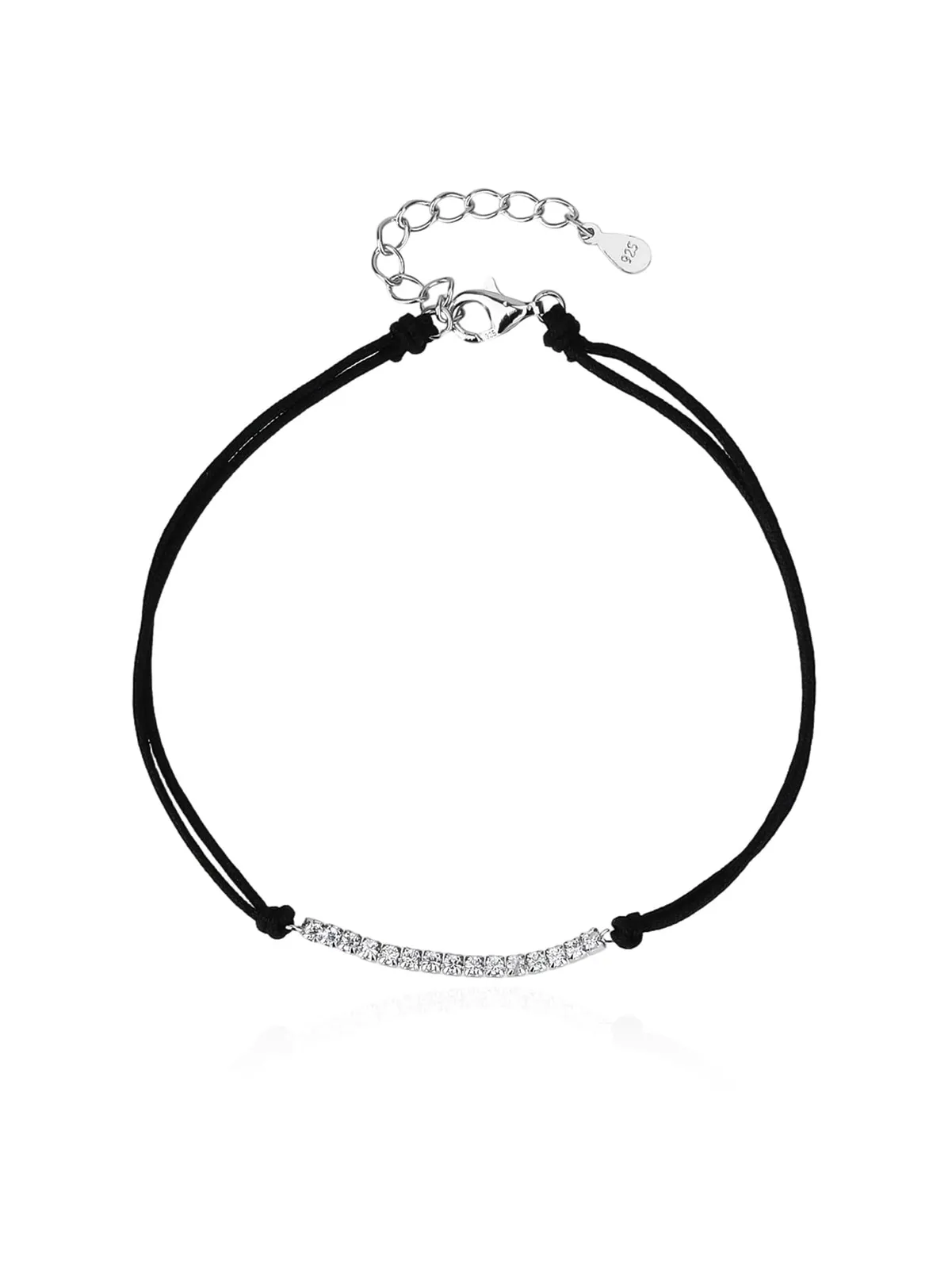Pulsera estilo tenis con circonitas y cordón negro – tamaño ajustable (17 + 4 cm) 1
