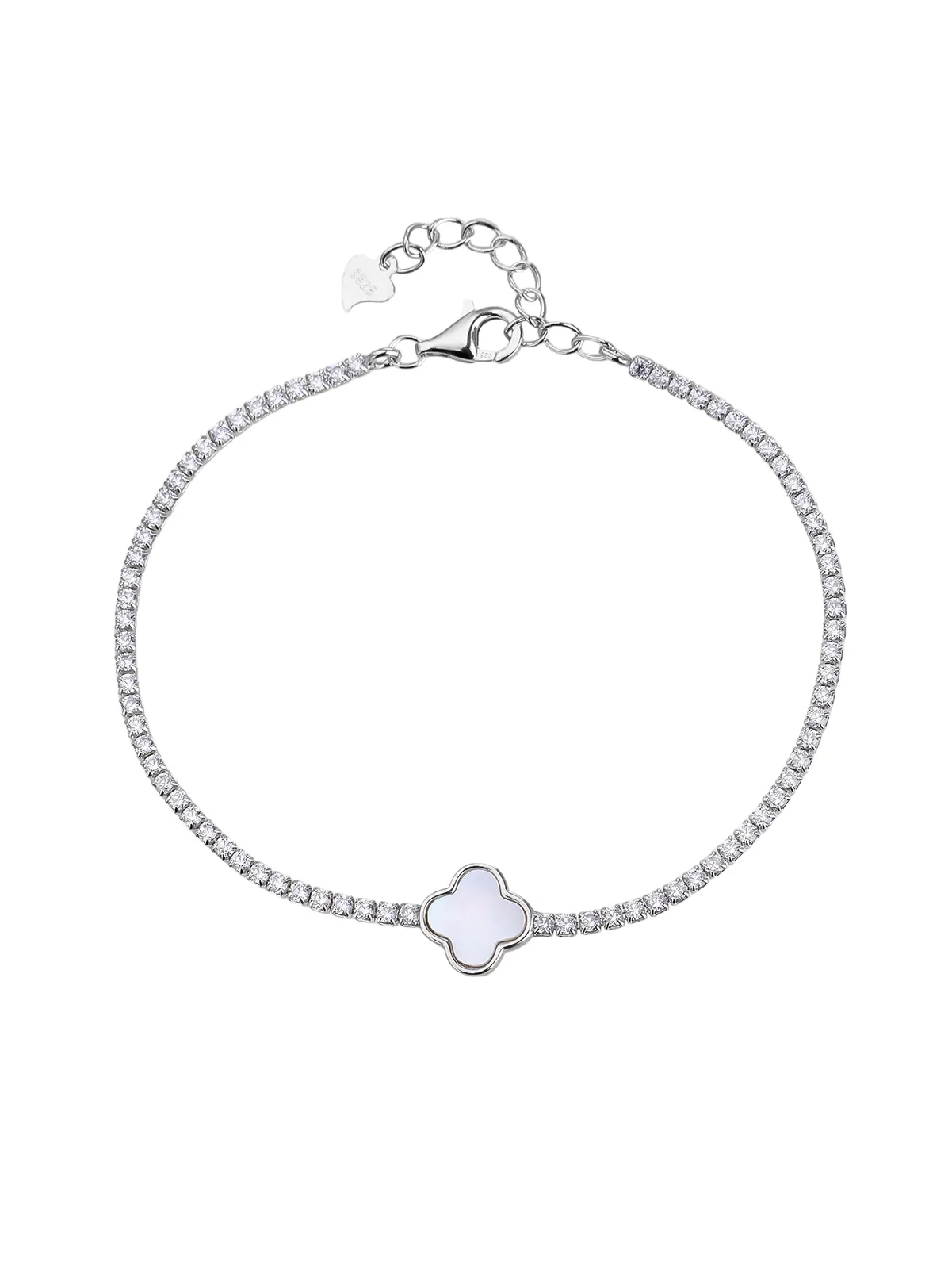 AG 925 silver four-leaf clover tennis bracelet with natural mother-of-pearl and rhodium plating 1