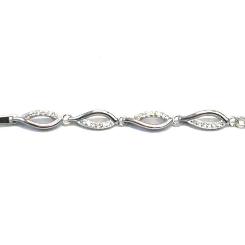 Silbernes Armband mit Wellenmuster aus weißen Steinen 1