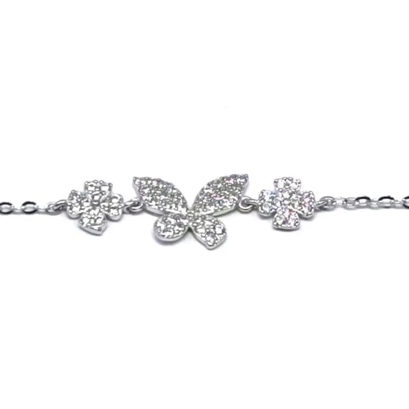 Silver white stone butterfly bracelet with small flower 1
