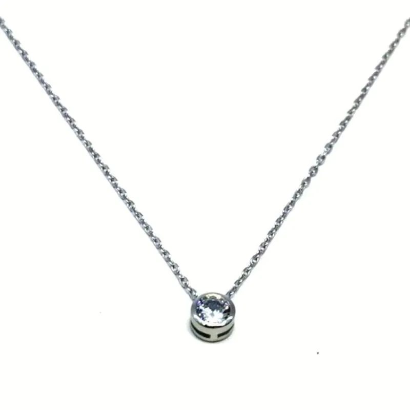 Silberne Kette mit weißem 1-Stein-Knopf-Anhänger 1