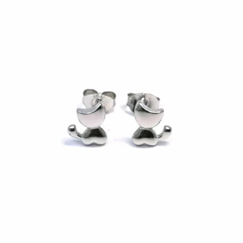 Pendientes de botón de plata con gatito 1